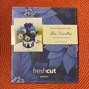 Freshcut Paper Blue Poinsettia Pop-Up Greeting Card